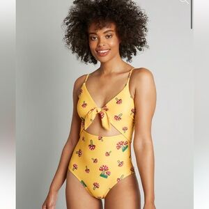 MODCLOTH Siena One-Piece Swimsuit in Yellow Mushrooms 🍄